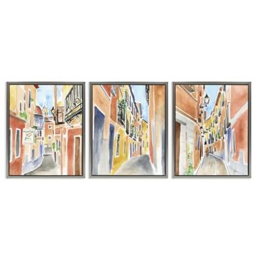 Imagem de Stupell Industries Conjunto de tela flutuante com moldura cinza de 3 peças para edifícios históricos da cidade de Madrid por June Erica Vess, 25 x 31