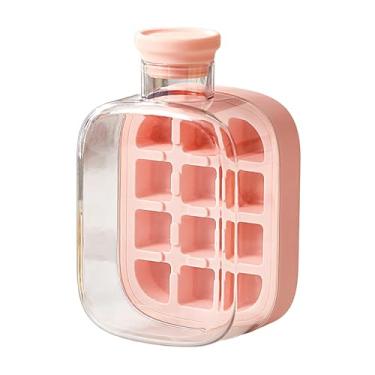 Imagem de Bandeja portátil para cubos de gelo com botão de liberação e molde de silicone à prova de vazamento – Máquina de gelo reutilizável de 500 ml (rosa, 500 ml)