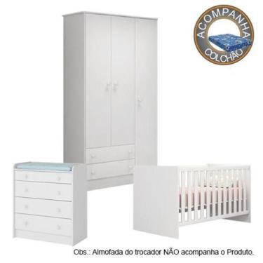 Imagem de Quarto de Bebê Completo Berço Colchão Physical Guarda Roupa Cômoda Doc