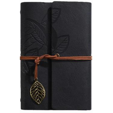 Imagem de Caderno de anotações HARDCOVER Journal, antigo, feito à mão, encadernado com capa dura, série folha vintage, (folhas, preto)