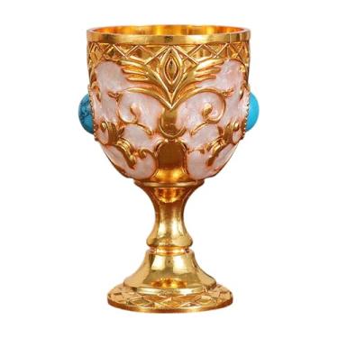 Imagem de Fenteer Vintage Medieval Metal Metal Wine Cup retro multiuso reutilizável gravado aniversário artesanal de 30ml Decoração de desktop,