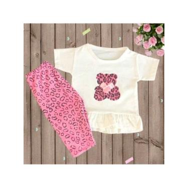 Imagem de Conjunto Blusa Com Calça Ursinho Oncinha Manga Curta Bebê Menina Blogu