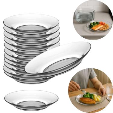 Imagem de Conjunto Kit 12 Pratos Fundos Vidros Milly Sopa Massas Com Molho Transparente 22CM