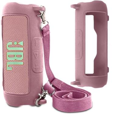 Imagem de co2CREA Capa de silicone para alto-falante portátil à prova d'água JBL Flip 7, capa macia de viagem portátil com alça de ombro, capa protetora (apenas capa rosa)