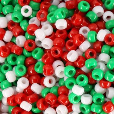 Imagem de 1200 peças de contas de pônei de Natal sortidas opacas redondas de plástico para decoração de casa colares pulseiras brincos artesanato DIY (vermelho verde branco)