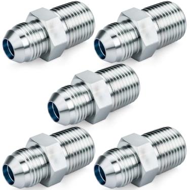 Imagem de Acessórios adaptadores de mangueira hidráulica reta, 2404-08-08 1/5.1 cm macho JIC (3/10.2 cm-16 thread) x 1/5.1 cm macho (1/5.1 cm-14 NPTF) conectores SAE x pacote com 5