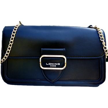 Imagem de Bolsa Feminina Média Transversal Tiracolo Baguete Alça Corrente Elegante Social Preta