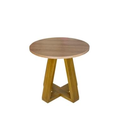 Imagem de Mesa De Centro Lary Tampo 52cm Redondo Base Madeira Pinus Decoração Sala (Madeirado)
