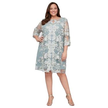 Imagem de Alex Evenings Vestido feminino plus size midi gola redonda com jaqueta, Ice Sage, 52