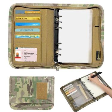 Imagem de Fichário tático para cadernos com 80 folhas, capa de caderno à prova de intempéries com zíper para trabalho, caderno militar do exército, fichário removível de 6 anéis (A6)
