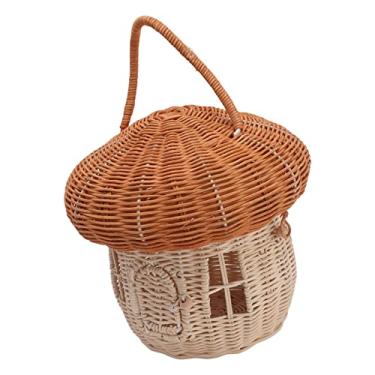 Imagem de KIMISS Cesta de Vime Artesanal - Cesto de Cogumelo Antigo e Fofo Armazenamento Portátil e Suporte de Foto para Casa e Decoração