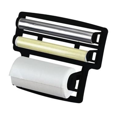 Imagem de Porta Papel Toalha Triplo Suporte Preto Rolos Para Cozinha 3 em 1