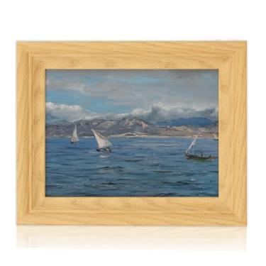 Imagem de Brivoria Arte de parede em tela emoldurada decoração costeira 20 x 25 cm moldura de madeira sintética para mesa ou parede Veleiro cena costeira – Tarifa Sailing