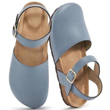 Imagem de Alicegana Sandálias femininas fechadas – sandálias planas elegantes com suporte de arco confortáveis sapatos de verão 2025, Azul, 40