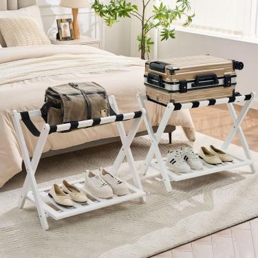 Imagem de Prateleiras de bagagem oakvivo, pacote totalmente montado de 2 bambus white