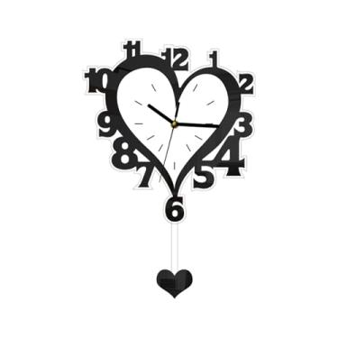 Imagem de XLWLLNJ Relógio de parede em formato de coração com pêndulo para decoração de sala de jantar, quarto e escritório, Preto