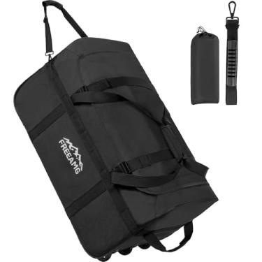 Imagem de FREEAMG Bolsa esportiva com rodinhas de 76 cm com rodas e alça grande e dobrável para viagem, acampamento, atividades ao ar livre, Preto, 30 inches, Esportivo