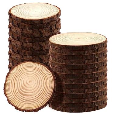 Imagem de JAPCHET Pacote Com 30 Fatias De Madeira Natural 5 A 5,5 Polegadas, Círculo 0,4 Pol. Espessura Casca, Discos Toras Inacabados Para Decoração Natal E Casamento