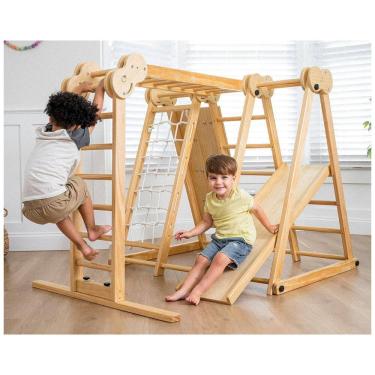 Imagem de Playground Avenlur 7-em-1 Playground Indoor Para Crianças 2-6 Anos Com Escorregador, Parede de Escalada, Escada, Rede, Barras, Balanço e