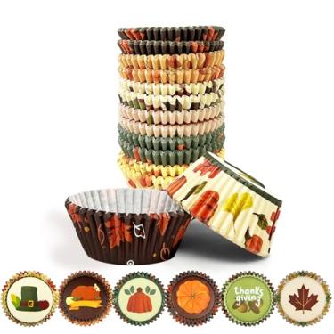 Imagem de qiqee Forros de cupcake de ação de graças, forros de muffin para formatura, 300 unidades, 6, design original, chapéu de ação de graças, sem cheiro, copos de papel de grau alimentício (tamanho pequeno)