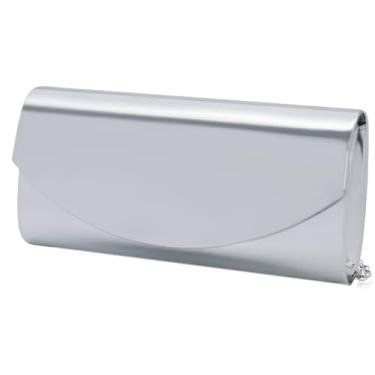 Imagem de Larcenciel Bolsas de mão metálicas de couro envernizado para mulheres, bolsas de mão modernas com abas curvadas e bolsas de festa com corrente, Prata metálica., Medium, Noite