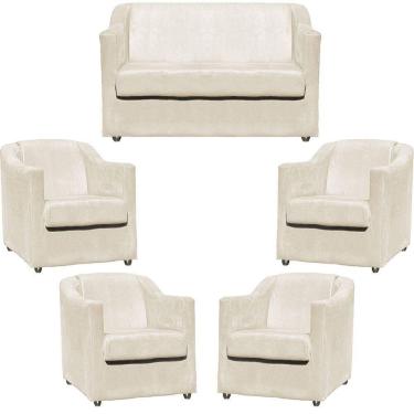 Imagem de Kit Namoradeira Decorativa + 4 Poltronas Para Sala Manicure Recepção Consultório Mila Suede