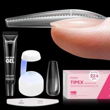 Imagem de beetles Gel Polish Kit De Pontas Unha Tipex Instant Apex, Coffin Long, 224 Peças, 16 Tamanhos, Pré-Construção E Pré-Gravação, Unhas Acrílico Mais Grossas, Extensão Postiça Com Cola, Mini Lâmpada Par