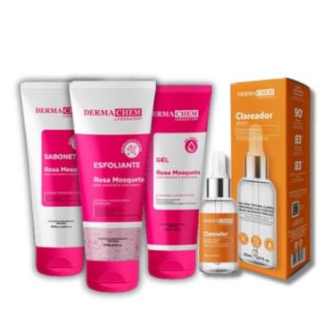 Imagem de Kit Skincare Rosa Mosqueta - Sabonete + Esfoliante+Gel Hidratante Facial 3 em 1 + Sérum Clareador De manchas - 4 ITENS