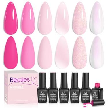 Imagem de beetles Gel Polish Conjunto De Esmaltes Em Rosa Beetles, 6 Cores Nude Bebê Glitter Longa Duração Imersão Uv Led Kit Manicure Para Uso Salão Beleza Faça Você Mesmo Presente Mãe