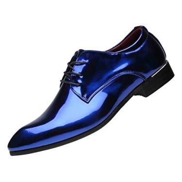 Imagem de Santimon Sapato Oxford masculino, bico fino, couro envernizado, brilhante, com cadarço, casual, para festa de formatura, Azul, 45