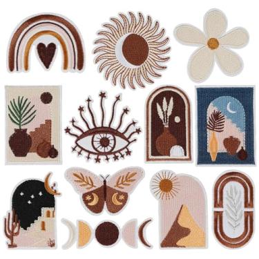 Imagem de Adesivos Boho Iron on Patches, aplique de bordado vintage fofo, adesivos femininos estéticos costurados em bordados faça você mesmo adesivos decorativos de prensa térmica para roupas, chapéus