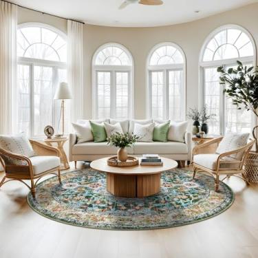 Imagem de U'Artlines Boho Vintage Tapete redondo de 2,4 m lavável na máquina Tapete de piso macio antiderrapante antiderrapante para sala de estar, quarto, entrada, sala de jantar, escritório, verde