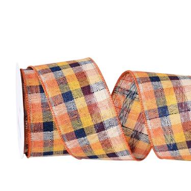 Imagem de YAMA Fita com fio de serapilheira de outono 6 cm x 10 metros, fita xadrez de búfalo laranja fita guingão com fio para guirlandas de outono, decoração de festa de Ação de Graças, Dia das Bruxas (C)