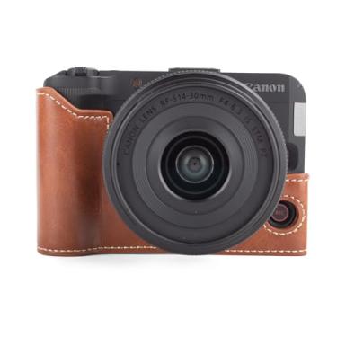 Imagem de MUZIRI KINOKOO Capa para câmera Canon EOS R50 V, couro PU EOS R50 V/R50V meia capa protetora com abertura inferior e design de alça de mão - estilo retrô - marrom