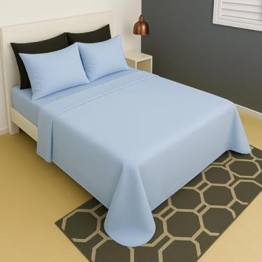 Imagem de Lençol Casal Sem Elástico Superior Malha Liso 100% Algodão (Azul Bebê)