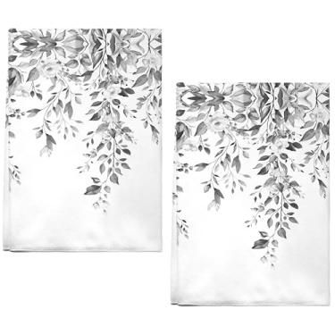 Imagem de Accnicc Toalhas de mão de eucalipto cinza para banheiro, conjunto de 2 toalhas de prato decorativas de folhas florais cinza 40,6 x 68 cm, preto e branco, botânico, absorvente de plantas, toalha de