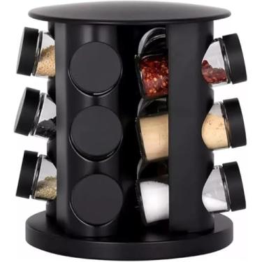 Imagem de Porta Tempero Giratório Premium 360° com 12 Potes de Vidro - Organizador de Condimentos para Cozinha, Inox (INOX) (Preto)