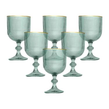 Imagem de Conjunto de Taças L'Hermitage Cameratta 365ml com Borda Dourada em Cristal Ecológico Verde - 6 Peças