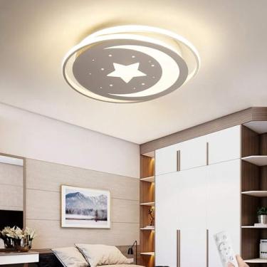 Imagem de Quarto Infantil Moderno Lustre Embutido Luz De Teto Com Forma De Estrela Da Lua Moderno Led Acrílico Perto Do Teto Luminária Para Quarto Infantil Quarto De Meninos E Meninas, Stepless Dimmable, 19.5''