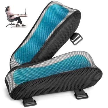 Imagem de Apoio Braço Cadeira, Apoio de Braço Mesa, Almofadas Ergonômicas para Apoio de Braço para Cadeira de Escritório, Antebraço Almofada Gel 2 Peças, Almofada de Apoio de Braço Em Gel Frio Azul
