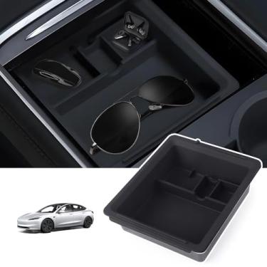 Imagem de CNSPEED Bandeja organizadora de console central compatível com Tesla Model Y/Model 3 2021-2023, bandeja organizadora de console pode ser armazenada moeda, óculos de sol e acessórios internos de fones