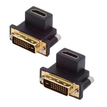Imagem de CY Adaptador 2 peças/lote para cima e para baixo DVI 90 graus macho para HDMI fêmea 4K adaptador protetor de porta para computador HDTV placa gráfica