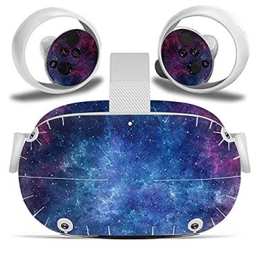 Imagem de FOTTCZ Adesivo de vinil apenas para fone de ouvido e controles de realidade virtual Oculus Quest 2, decalque protege a realidade virtual – Deep Blue Nebula