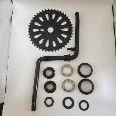 Imagem de ZZRSDAN Roda dentada preta de 170 mm/44T e atualização, novo kit de manivela de pedal de 5 cm de largura, manivela de uma peça, para motor de 2 tempos, bicicleta motorizada a gás 48cc/66cc/80cc