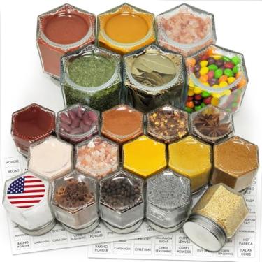 Imagem de CROSS HOMES Pacote Combinado De Potes Magnéticos Para Especiarias, 21 Conjuntos (6 Grandes De 4 Oz + 15 Pequenos De 2 Oz) Para Geladeira, Potes De Vidro Hexagonal Para Especiarias, Tampa Magnética,