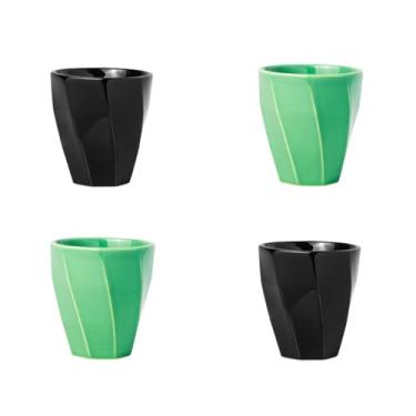 Imagem de Conjunto 4 Copos Cerâmicos Louça 260ml Design Moderno, Ideal para Café, Chá, Bebidas Quentes, Porta Objetos e Escovas - E-FCS Store (Preto/Tifani)