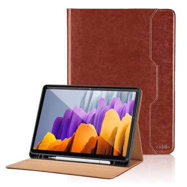 Imagem de Capa para Samsung Galaxy Tab S8 2022/S7 2020 11 polegadas - modelo (SM-X700/X706/T870/T875/T878) com suporte para caneta S, capa flip de couro PU com alça de mão e bolso, marrom