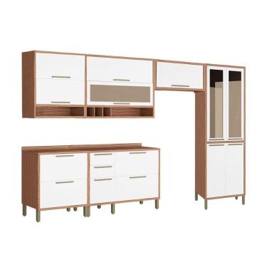 Imagem de Cozinha Modulada Completa Syrah 6pçs (3 Armários 2 Balcões 1 Paneleiro) 6P01 Sevilha/Branco - Ronipa