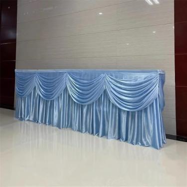 Imagem de Saia de mesa longa opcional de seda gelada de 10/20 pés, saia de mesa plissada colorida com babados e swag para decoração de mesa de bufê de aniversário e casamento, azul-celeste, A75 x L300 cm (10 p