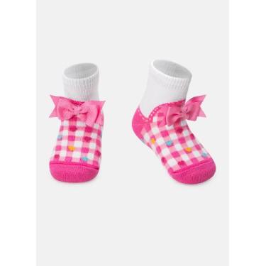 Imagem de Meia Soquete Puket Bebê Menina Xadrez Rosa 0 a 12 Meses, Rosa, 5 A 8M